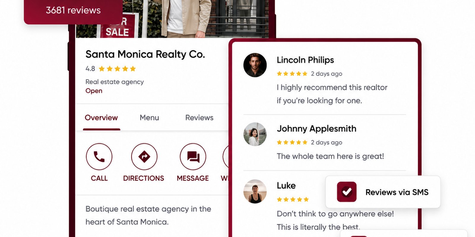 Review management and Google Business Profile activity for local SEO.